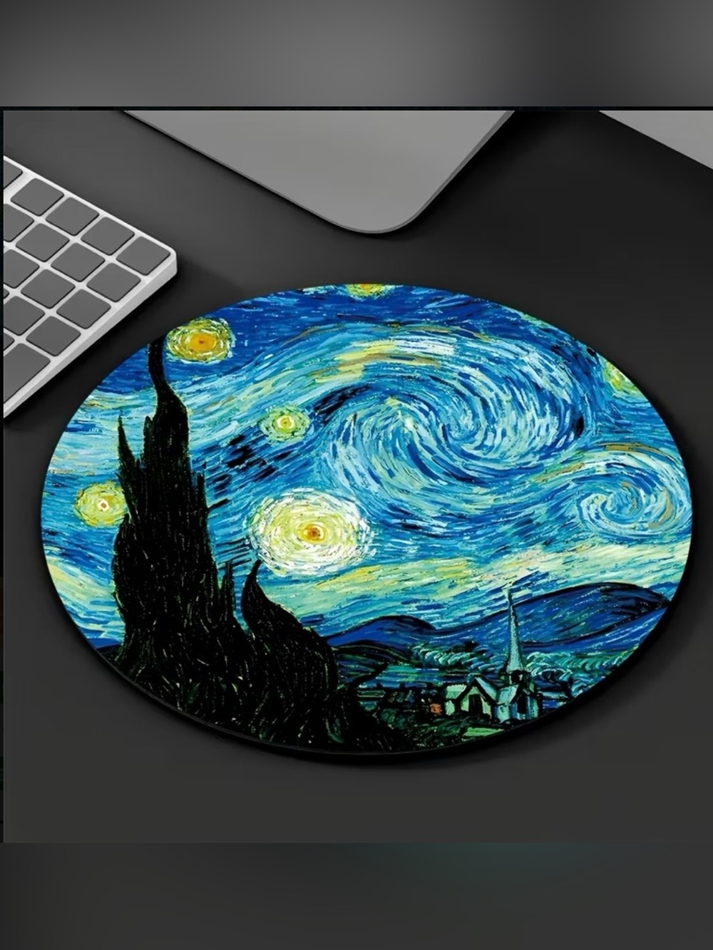 Starry Night Round Mouse Pad 7.8” Anti Slip Desk Mat Van Gogh Inspired